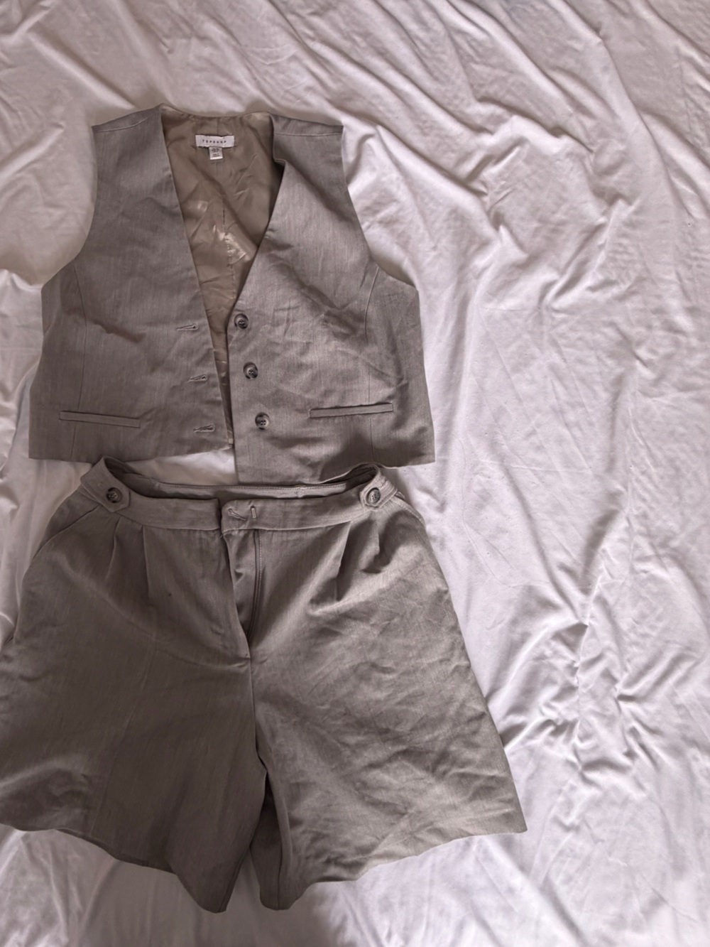 Topshop Light Gray Dress Shorts & Waistcoat Set